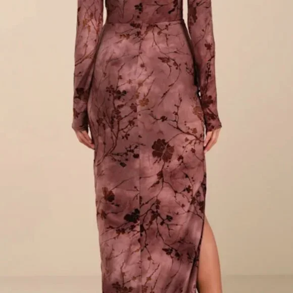 Lulus Dynamic Sensation Dark Mauve Floral Velvet Burnout Maxi Dress Purple - Picture 3 of 3